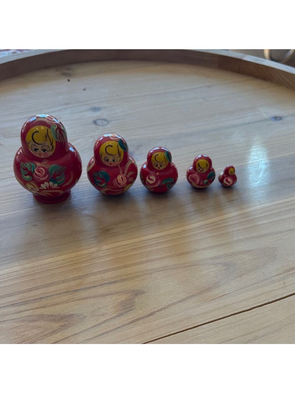 Matryoshka Nesting hand painted Dolls Set - Red Floral Design